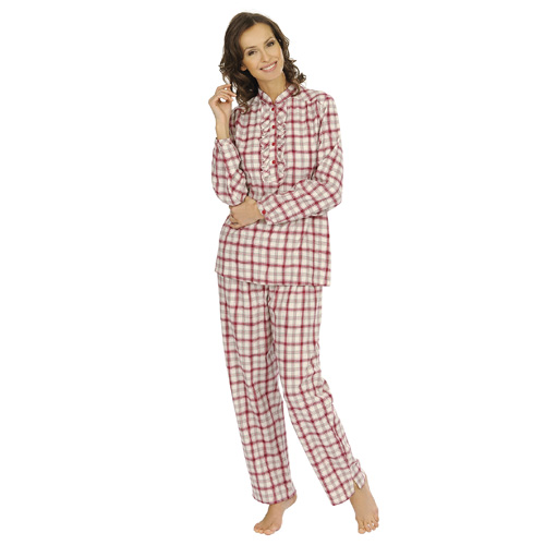 Damen Schlafanzug Langarm Karo - Bequemer Pyjama Aus Musselin Für Herbst Und Winter